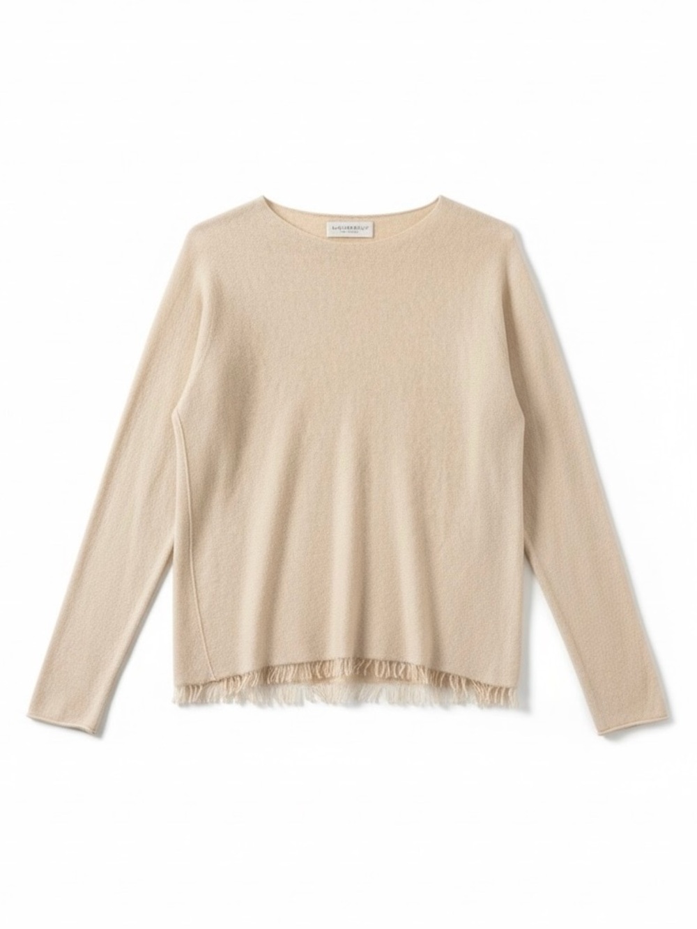 Bianco & Blu Made in Italy Scoop Neck Wool Cashmere Fringe Hem Sweater Medium